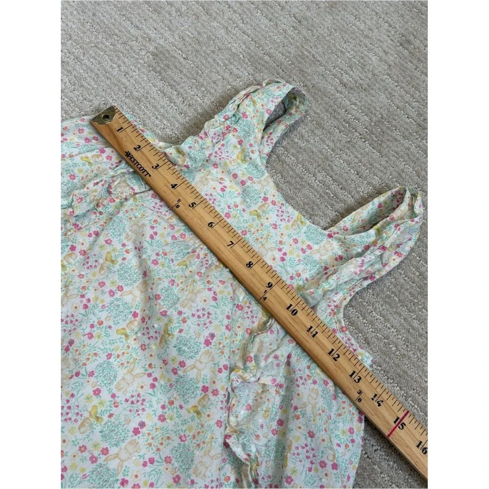 Shabby Chic Floral Bunny Pinafore Ruffle Dress Girls Size 6 Swiss Dot Sundress